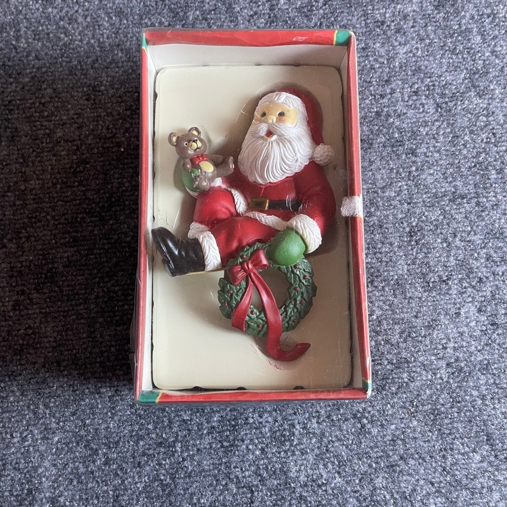 Yuletide Traditions Santa Claus Holiday Stocking Hanger with Bear and Wreath